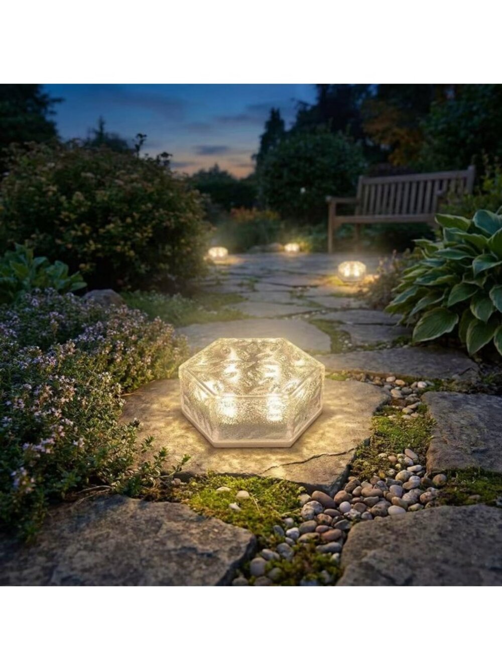 Outdoor Waterproof Solar Brick Lights - 6-Pack, Warm White Hexagon Design